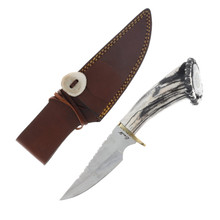 Szco Elk Antler 5Inch Clip Point Bear Claw Silver Turquoise