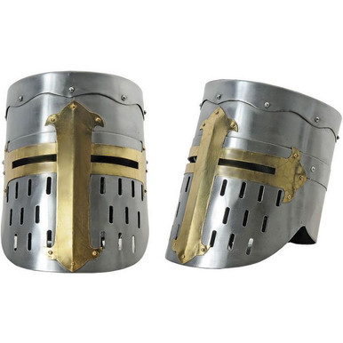 Szco Flat Top Crusader Helmet-Carbon Steel with Brass Cross 910977