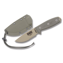 ESEE 3S MB DT Tan Blade Partially Serrated OD Green Sheath