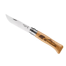 Opinel No.08 Oak Engraved Wild Life Bear Folding Knife