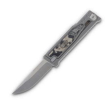 Reate Exo-M Safety Lock Gravity Knife (Elmax Drop Point, Green/Black Burl Linen Micarta) REEXOMEDPBLBGM
