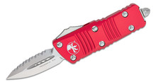 Microtech Mini Troodon Out-the-Front Automatic Knife (Serrated Stonewash D/E  Red)