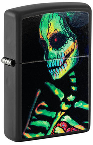 Zippo Lighter Skeleton Woman Black Matte Black Light Blue ZP48761