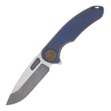 Curtiss Custom Knives F3 Large Framelock Folding Knife (Magnacut Slicer  Ball Mill Blue Titanium)