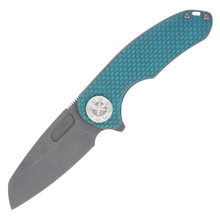 Curtiss Custom Knives F3 Medium Framelock Folding Knife (Magnacut Wharny  Bronze Blasted Aquamarine Titanium)