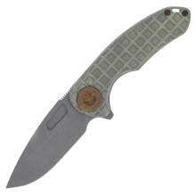 Curtiss Custom Knives F3 Flipper Framelock Folding Knife (Medium Slicer  Light Green and Bronze  Frag-Mill Blasted Bronze)