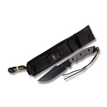 TOPS Alaskan Harpoon Fixed Blade Knife 12in Black 1095 Gray Linen Micarta