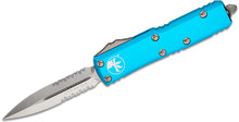 Microtech UTX-85 D/E OTF Partially Serrated Satin Automatic Turquoise Knife