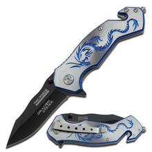 TAC Force Knives Gray Blue Dragon Spring-Assisted Knife 3.25 Drop Point DBTF759GY