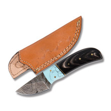 SZCO Supplies Horn-Turquoise Skinner 2in Damascus Fixed Blade Knife DM1146HN