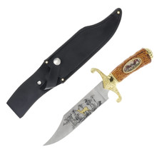Szco Supplies Twin Deer Bowie Fixed Blade Knife 7.25in Satin Clip Point 210313