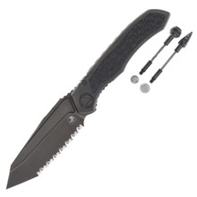 Microtech ANAX Front Flipper Framelock Folding Knife (Serrated Black DLC T/E | Black Titanium and Carbon Fiber)