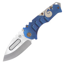 Medford Praetorian T Framelock Folding Knife (Tumbled Drop Point | Dark Blue Fleur De Lis Handles | Bronze Hardware)