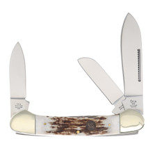 Hen & Rooster 3-Blade Deer Stag Canoe Folding Knife