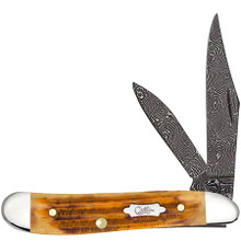 Case Burnt Goldenrod Damascus Peanut Folding Knife