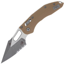 Microtech Stitch RAM-LOK Half Serrated Apocalyptic Drop Point Fluted Tan G-10