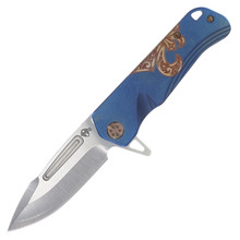 Medford Proxima 3.9in Tumbled S35VN Blue Deep Cut Fleur de Lis Titanium Bronze Hardware/Clip