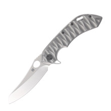 Olamic Wayfarer 247 Folding Knife Satin Mouflon Light Blast Titanium Hybrid Flat/Scalloped Frame