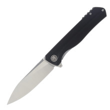 Petrified Fish Forward Linerlock Flipper D2 Satin Drop Point Sculpted Black G-10 PF818DS