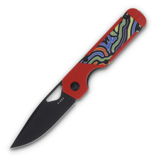Kizer Mini Militaw Red Party Streamers 2.82in Plain Black Drop Point V3634SA2