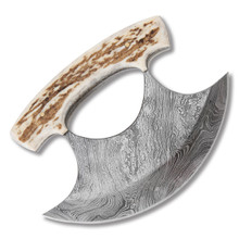 SZCO Supplies 5.5in Alaskan Stag Ulu Damascus Steel Knife DM1111SG
