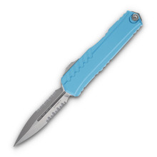 Microtech Cypher II OTF Auto Turquoise 3.5in Stonewash Part Serrated Dagger