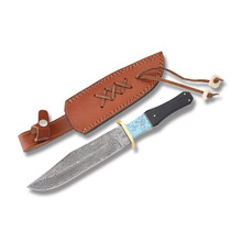 SZCO Supplies Turquoise Horn Bowie 6.87in Damascus Clip Point Blade DM1149