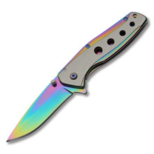 Szco 3.9" Rainbow Tech Clip Assisted Open Linerlock 300608