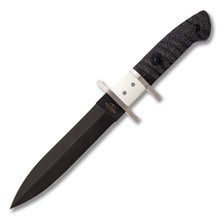 Bear & Son 11.25" Subhilt Double Edge Fighter With Black Micarta Handle & Leather Sheath BR495