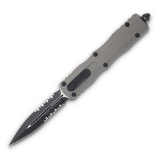 Microtech Dirac Delta D/E OTF Knife Natural Clear Al (3.75" Black Partial Serrated) AUMT2272NC