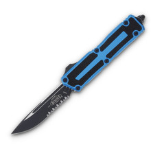 Microtech Scarab II Gen III OTF Blue 3.88in Partial Serrated Black Drop Point AUMT12782BL