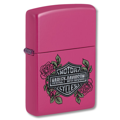 Zippo Lighter Harley Davidson Logo with Roses Pink Frequency Finish