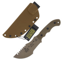TOPS Tom Brown Tracker 2 Fixed Knife Green Micarta Handle 5.5in Coyote Tan Coated 1095 Steel Blade TBT02-TAN