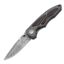 Boker Leopard I Folding Knife 3.5in Plain Edge Damascus Gray Aluminum BK10084D