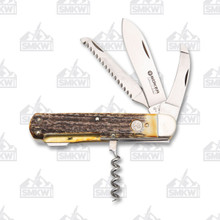 Boker Hunters Quadro Pocketknife 3.35in Plain Wood Stag BK110649