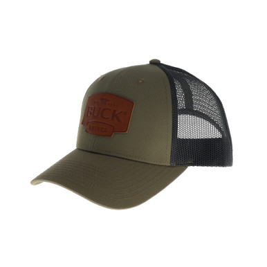 Buck Leather Patch Mesh Snapback O.D. Green Hat BU89183 - Smoky