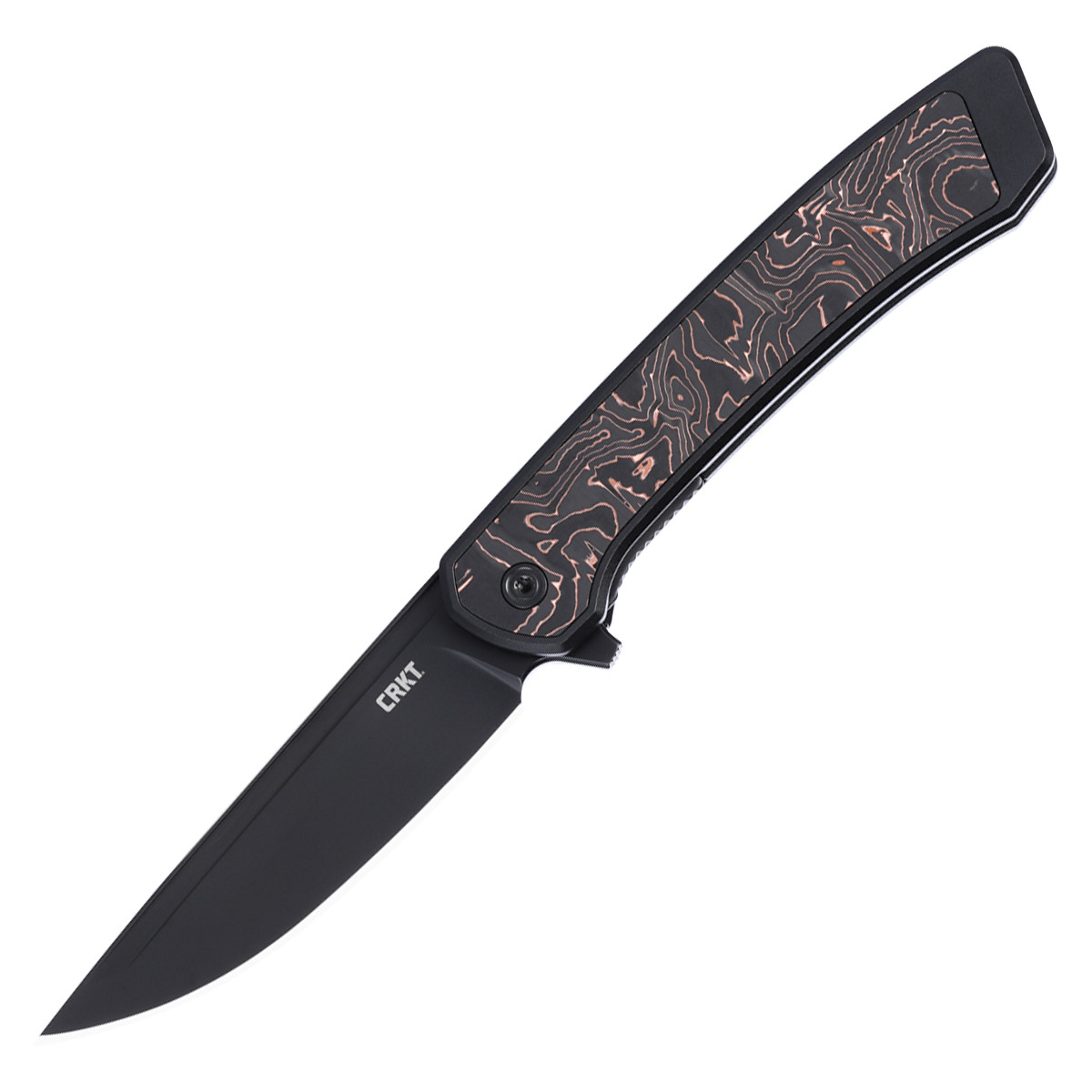 CRKT Q Compact Folding Knife Swirl 2.95in Plain Black DLC Drop Point Open