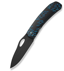 We Knife Co Inmate Black Titanium Handle With Blue Raindrops Black Stonewashed CPM 20CV Blade WE23096B-2