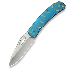 We Knife Co Inmate Blue Titanium Handle With Golden Raindrops Satin CPM 20CV Blade WE23096B-3