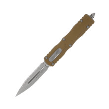 Microtech Dirac Double Edge Stonewash Full Serration Tan Aluminum AUMT22512TA