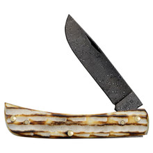 Case XX Burnt Natural Bone Deep Canyon Jigged Damascus Sod Buster Jr Folding Knife CA27235