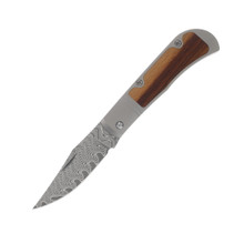 Kizer Trestle Folding Knife Titanium-Mkuruti Wood Handle Acid Washed Damascus Clip Point Blade V3761A2