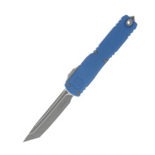 Microtech Ultratech OTF Automatic Knife Zero Blade Play Apocalyptic Drop Point/Blue AUMT112310APBL