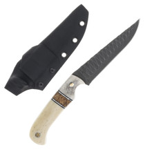 Half Face Blades Boogeyman Fixed Blade Knife Black G-10/Aluminum with Giraffe Bone and Mosaic Pins HFBMBK