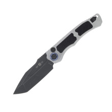 Heretic Knives Wraith V4 OTS Auto Black Blizzard Chassis Blue Ti Collars 3.6in Battleworn Tanto H100-8A-BLZ