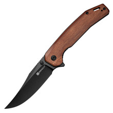SENCUT Vornix Folding Knife Guibourtia Wood 3.65in Plain Black Clip Point