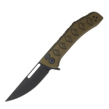 Half Face Blades Kwaiken Folder- Anodized OD Green Handle, Black Nitride Blade, Textured Grip, Deep Carry Pocket Clip HFKWAIFLDTXTOD