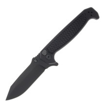 Half Face Blades Disaster Folder- Anodized Black Handle, Black Nitride Frame, Dimpled Grip, Deep Carry Pocket Clip HFDISASTERFLDANOBK