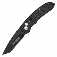 Smith & Wesson ExtremeOps Jr. Push Button OTS Auto Knife-Tanto Partial Serrated Blade-All Black WNS-WSW-40BTS