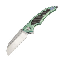 Artisan Cutlery Apache Nomad Folding Knife Green Titanium with Black Carbon Fiber Inlay